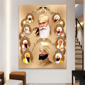 Unikaalne Maalid Kümme Sikhi Meistrid Lõuend Printings Usuliste Plakat ja Print Seina Art Pilt elutuba Home Decor
