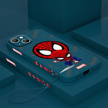 Marvel Spiderman Kangelane Cartoon Apple iPhone 14 13 12 Mini 11 Pro XS MAX XR-X 8 7 6S Pluss Vedelik Vasak Tross Silikoon Telefoni Puhul