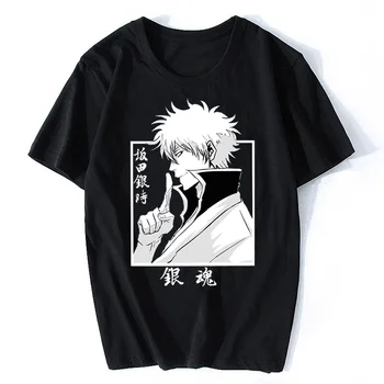 Gintama Sakata Gintoki Lahe Meeste Suvel Casual T-särk Anime Puuvillane T-särk Hip-Hop Tshirt Tees Liiga Harajuku Streetwear