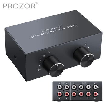 PROZOR Bi-Directional 4 Nii RCA Stereo, Audio Switch Lüliti 4X2/2X4 L/R Heli-Channel Audio-Vahetaja Splitter, mille OFF Nupp