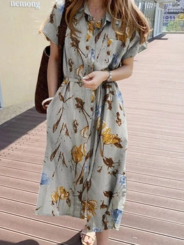 Suvel Naiste Kleit Särk Kleit Pikk Õhtu Naiste Vintage Maxi Poole Mõõdus Beach Naine Kleidid Vabaaja Elegantne Prom Prindi