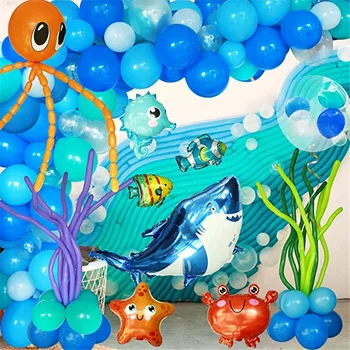 160Pcs Hai Mull Kala Clownfish Hippocampu Blue Ocean Õhupallid Vanik Kit Veealune Teema Sünnipäeva Baby Shower Pool Tarvikud
