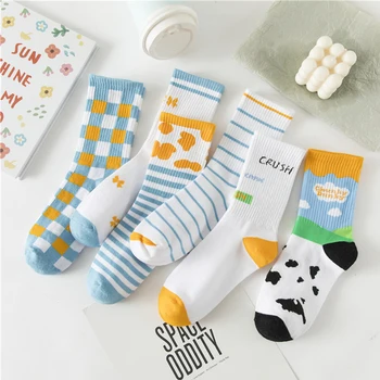 Jaapani Retro Must Valge Jäätis Triibud Lehm Trükitud Sokid Vabaaja Trendikas Naiste Armas Naljakas Happy Socks