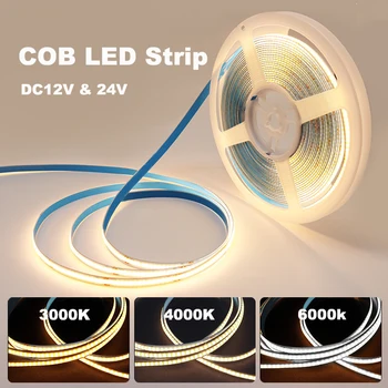 COB LED Valgus 300 320LEDs/m 5M 16.4 jalga Kõrge Tihedusega Paindlik Lint Lint 3000-6000 K Led Tuled DC12V 24V