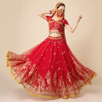 Naiste kõhutants Varustus, Bollywood, India Tantsu Kostüüm Lady Tüdruk Karneval Tikitud Pikk Seelik Kostüüm Komplekt
