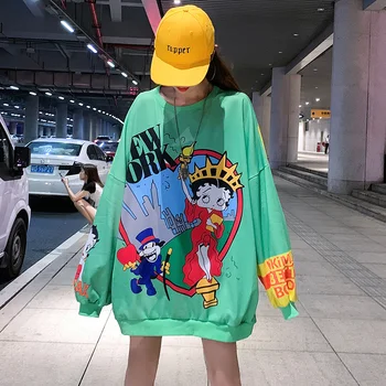 Naiste Hupparit Sügisel Kawaii Cartoon Prindi Dressipluus Liiga Streetwear Sviitrid Hip-Hop Lahe Pullover Tops