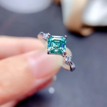 MeiBaPJ 3 Stiilid 6mm Roheline Sqaure Moissanite Teemant Sõrmus Naistele 925 Sterling Silver Fine Pulm Ehteid