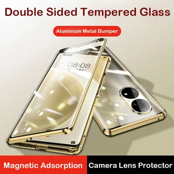 P50 Pro 360 Täielik Magnet Telefoni Puhul Huawei P50 Alumiinium Metall Bumper Topelt Karastatud Klaas, Kile Kaamera Objektiiv Protector Kate