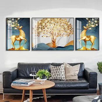3tk Hiina Abstraktse Maastiku Hirv Kuldne Puu Seina Art Lõuend Maali Poster Pilt Prindi elutuba Home Office Decor