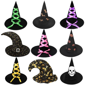 Must Oranž Halloween Pool Müts Lapsed Täiskasvanud Lapsed Nõid Müts Cosplay Kostüüm Tarvikud Wizard Hat Halloween Decor Tarvikud