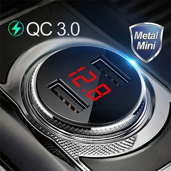 QC 3.0 Metallist Dual USB Telefoni autolaadija LED Digitaalne Ekraan, iPhone Xiaomi Samsung Huawei Kiire Laadimise Pinge Jälgimine