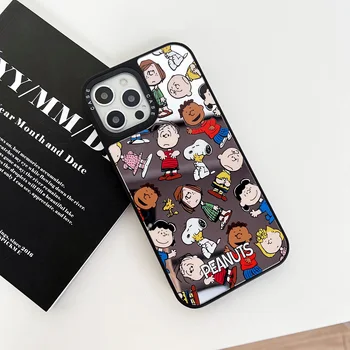 Anime Snoopies Charlie Luksus Peegel Telefon Juhtudel iPhone 14 13 12 11 Pro Max XR, XS MAX 8 X 7 Paari Anti-drop Silikoonist Kate