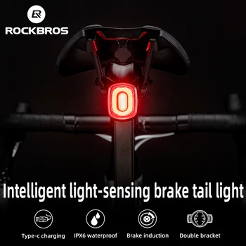 ROCKBROS Smart Jalgratta Piduri Tuli IPx6 Taillight Tüüp-C Bike Saba Taga Valgus Auto Peatus LED Ratsutamine Hoiatus Ohutuse Jalgrattasõit Kerge
