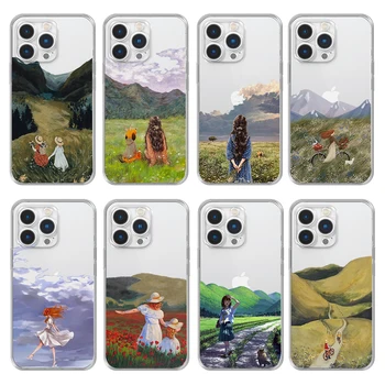 Cartoon Maastik Tüdruk Telefon Case For iPhone 13 12 11 Pro Max Mini XS X-XR SE 7 8 6 6S Pluss Pehme Kate