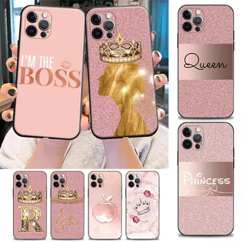 Telefon Case for iPhone 11 12 13 Pro Juhul Max 7 8 SE XR, XS Max 5 5s 6 6s Pluss Pehme TPU Kate Rose Gold Pink Printsess Kuninganna