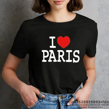 Ma Armastan Pariisi Naised Naljakas, Print T-särgi Suvel Lühikesed Varrukad Must Valge Roosa Värvi Tops Tee Tüdruk Y2k Harajuku Riided