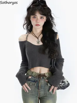 Pulloverid Rull -, Naiste Seksikas Disain Slim Kärbitud Basic Kuumad Tüdrukud Fashion Korea Stiilis Vaba Aja Veetmise Puhas Sügisel Kampsun Retro Lihtne Päitsed