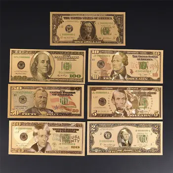 Kuum 7tk/Palju kullatud USA Dollari Võltsitud paberraha Pangatähtede Käsitöö Kogumine Home Decor