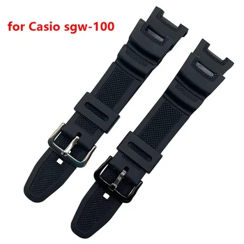 Silikoonist rihm Jaoks Casio SGW-100 Smart watch Veekindel Must Wristbands roostevabast terasest lukk Wriststrap naised meeste Käevõru