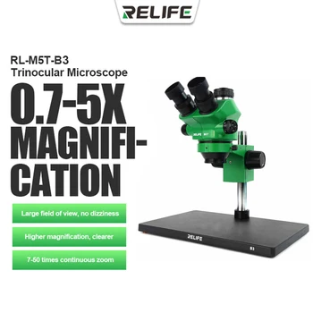 RELIFE RL-M5T-B3-0.7-5,0 X Trinocular HD Stereo Mikroskoop Pidev Zoom Fookus HD lainurk Mobiiltelefonide Remont Mikroskoobi