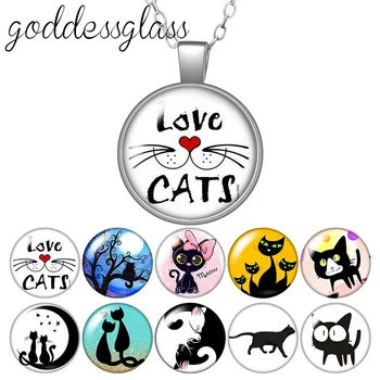 Armas Kass Armas Lemmikloom Armastavad kassid Must kass Ringi Klaas kivi ümber hõbetatud/Crystal ripats kaelakee ehted Kingitus