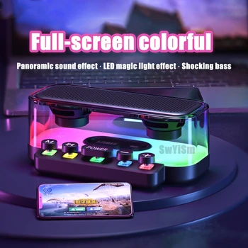 Kaasaskantav Läbipaistev Helendav Värviline RGB Pimestav Desktop-Kaardi Audio Topelt Trompet Mehaanilist Nuppu Smart Bluetooth Kõlar