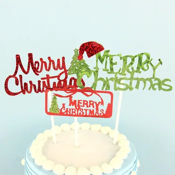 Merry Christmas Cake Torukübar Puu Santa Claus Cake Toppers Glitter Lapsed Sünnipäevaks Umbrohutõrje Kook Lipu Uus Aasta Pidu DIY Decor