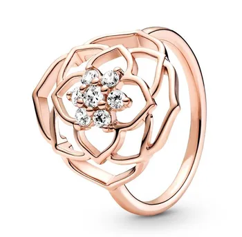 Autentne 925 Sterling Hõbe Sparkling Rose Kroonlehed Avalduse Ring Crystal Naiste Pulmapidu Europe Fashion Ehted