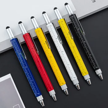 6 In 1 Multifunktsionaalne Kirjutatud Pen Mahtuvuslik Ekraanil Pen Horisontaalse Lõhikuga/Rist Kruvikeeraja, Joonlaud Kaasaskantavad Vahendid