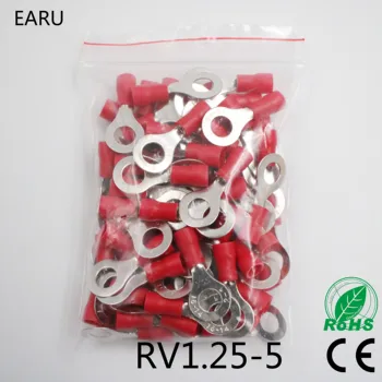 RV1.25-5 Punane Isoleeritud Press Ring Terminal Kaabel Juhe Pistiku 100TK/Pakk RV1-5 RV