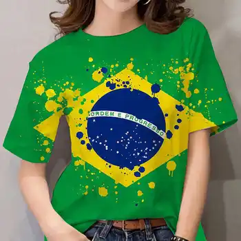 2022 uus naiste ja meeste Brasiilia lipu suvel T-särk, 3D T-särk, naiste mood, Harajuku trükitud T-särk, suur T-särk