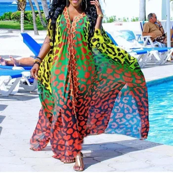 Mood Aafrika Kleidid Naistele Sifonki Elegantne V-kaeluse Single-breasted Kleit Trükitud Aafrika Riided Naistele Rüü