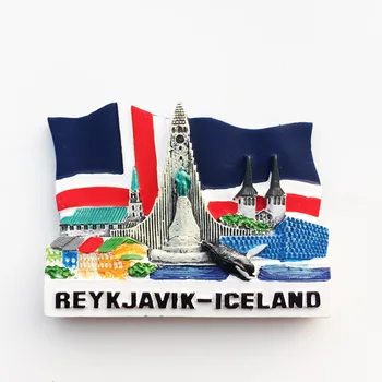 Island loova turismi, käsitöö, kolmemõõtmeline riigi lipu vaatamisväärsustele fin whale värvitud magnet külmkapi magnet