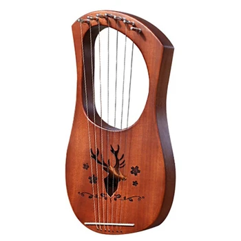 7-String Lyre Harf Mahagon Tahke Puidust, Metallist Stringid Keelpille