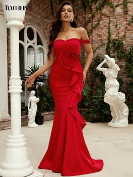 Tosheiny Uute Maha Õla Ruffled Punane Koo Seksikas Õhtukleit Merineitsi Mood Ilus Elegantne Kleit