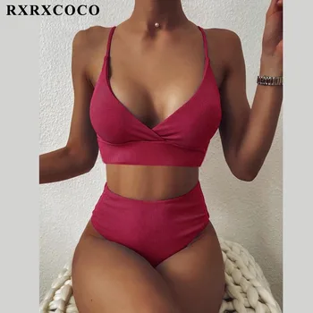 RXRXCOCO Sexy Bikini Supelpüksid Naiste 2021 Ujumistrikoo Biquini trikoo Beachwear Push Up Ujumistrikoo Naiste Kõrge Vöökoht Bikiinid