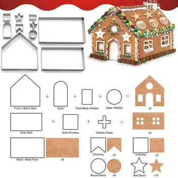 10tk Komplekt 3D Gingerbread House Cookie Cutters Roostevabast Terasest Jõulud Biskviit Hallituse Lihavõtted Fondant, Kondiitritooted Küpsetada Vahendid