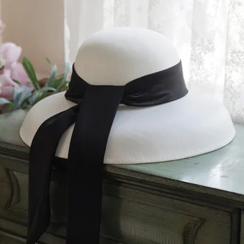 Valge Pulm Müts Must Satiin Pael Prantsuse Retro Elegantne Pruudi Lihtne Mütsi Pulm Pulmakleidid Aksessuaarid Peakatet Müts 2021