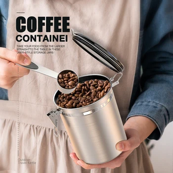Kohvi Ladustamise Mahuti Hermeetiline Roostevabast Terasest Vault Coffee Bean Kanistri CO2 Ventiil Hoida Oad Värske Terad Candy Jar