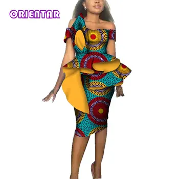 Mood Aafrika Kleidid Naistele Poole Pulm Aafrika Vaha Prindi Bazin Riche Kleit Seksikas Naiste Slash Kaela Midi Kleit WY3689