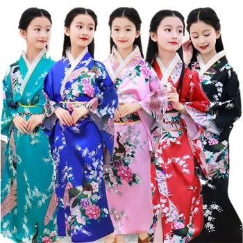 2021 8Color Traditsiooniline Jaapani Tüdrukud Kimono Aasia Obi Kleit Siidist Prindi Paabulind Pikad Varrukad Mood Haori Riided Kleidid, Lapsed