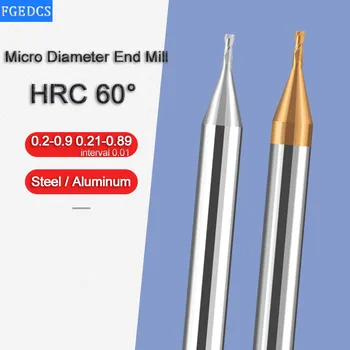 Mikro-Karbiid End Mill CNC Volfram Terase Milling Cutter Väikese Läbimõõduga 0.2 0.3 0.42 0.53 0.64 0.72 0.81 0.85 0.9 mm Mini 2 Flööt