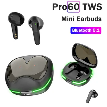 Pro60 TWS Fone Bluetooth-5.0 Kõrvaklapid Traadita Earbuds Kõrvaklapid HiFi Stero Müra Tühistamises Sport Headset koos Mic Telefon