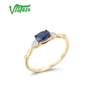 VISTOSO Kuld Sõrmus Naine Ehtsa 14K 585 Kollane Kuld Looduslik Sinine Safiir Sädelev Teemant anillos Trendikas Trahvi Ehteid