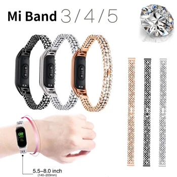 Teemant Metall Rihm Diamond Mi Band 5 4 Xiaomi band 4 Randmepaela Roostevabast Terasest Käevõru Wristbands MiBand 3 4 Rihmad