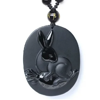 Must Obsidian Loomade Küülik Kaelakee Ripats Jade Ripats Õnnelik Amulett Ehted Jade Ehted