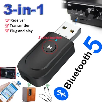 3 in1 USB-Bluetooth-5.0 Audio-Saatja-Vastuvõtja Adapter Mobiiltelefon TV PC Auto AUX Traadita Stereo Muusika Levitin