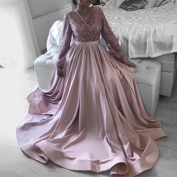 ElegantPink Litrid Satin Pruutneitsi Kleidid 2021Full Varruka Ametliku Õhtul Hommikumantlid Prom Kohandada платье вечернее