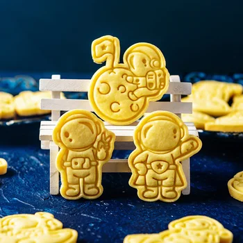 Astronaut Cookie Kutter Hallituse Cartoon Raketi Satelliit 3d Stereo Vajutage Biskviit Fondant Kook Kaunistada Stamper Köök, Küpsetamine, Tööriist