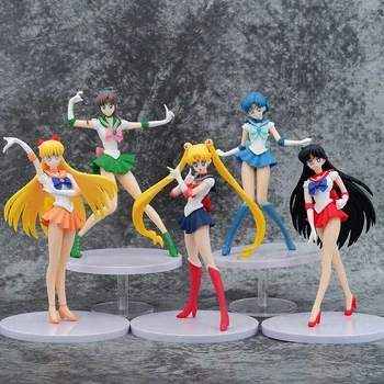 Anime Armas Sailor Moon Joonis Ilus Tüdruk Hino Rei Anime Mudel Mizuno Mänguasi Ornament Kino Makoto Kingitus Komplekt PVC 18CM